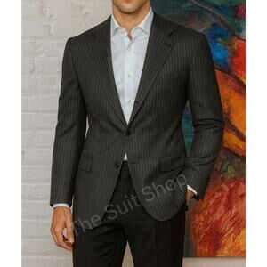 Kiton Napoli Mens 44R Gray Stripe Flannel Blazer Sport Coat Jacket 3/2 Roll